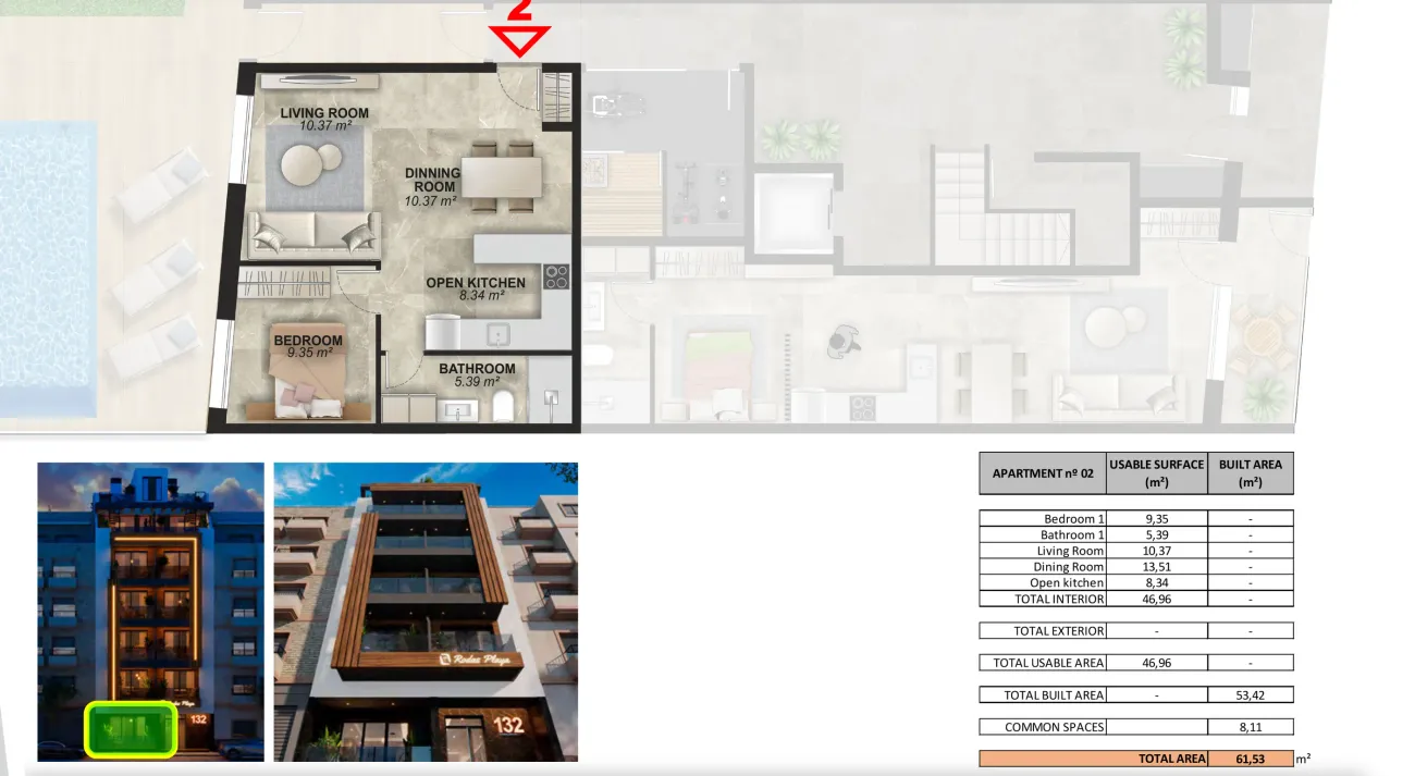 Type B · Ground floor · 1 bedroom floor plan, Rodas Playa — sheet PB·02