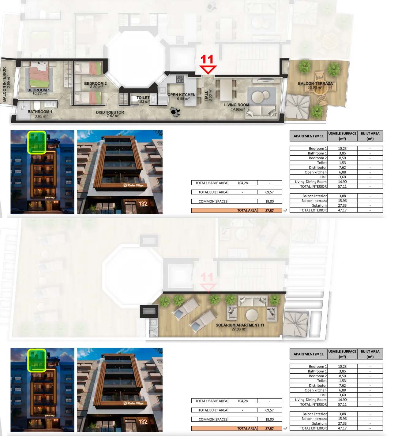 Type E · Penthouse · 2 bedrooms floor plan, Rodas Playa — sheet AT·11