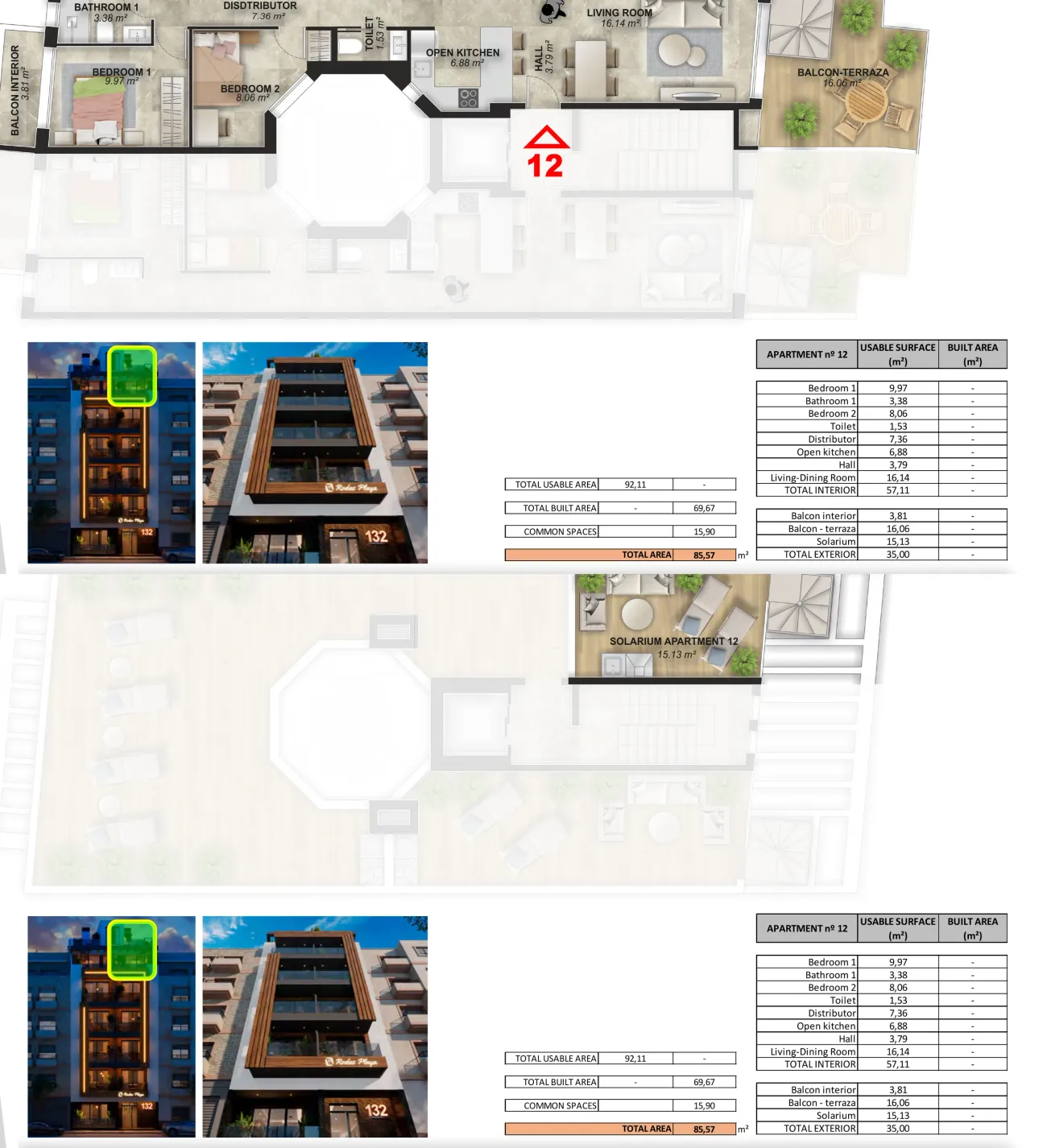 Type F · Penthouse · 2 bedrooms floor plan, Rodas Playa — sheet AT·12